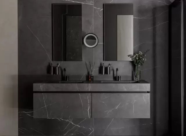 MIRAGE FREEDOM Тумба со столешницей и 2 раковинами и зеркалом, PIETRA GREY JL 06 SP