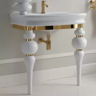3SC VIA VENETO Консоль с раковиной LANTE 90 см,цвет белый глянец, в комплекте с сифоном, напольная, цвет консоли белый матовый/золото 24к.