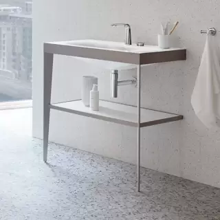 Duravit XViu Консоль напольная, 80x48x85см с полкой, с раковиной без перелива, 2 отв., цвет: champagne matt/white high gloss lacquer