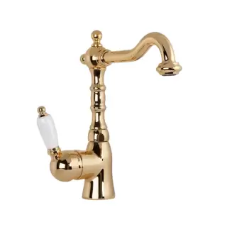 Gattoni Orta Смеситель для раковины с высоким изливом, с ручкой, с донным клапаном, цвет: золото 24к