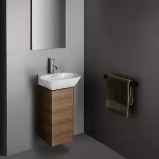 Laufen INO Тумба с раковиной, 28х31х60.5см, с 1 дверцей, с сифоном, с 4 полками, DX, подвесная, покрытие LLC, цвет: темный орех