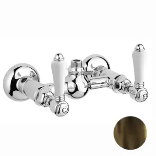 Nicolazzi P.m. Blanc Смеситель для душа на 2 отверстия, вывод сверху 1/2" (без шланга и лейки), ручки белая керамика, цвет: бронза