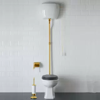 Globo Paestum Унитаз напольный 58х37,5см, слив универсальный, с высоким бачком, трубой, цвет: белый/золото