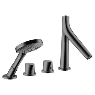 Axor Starck Organic Смеситель на борт ванны, на 4 отв., с ручным душем, цвет: полированный черный хром