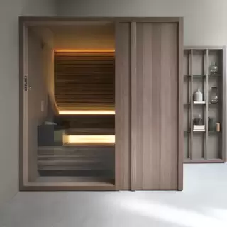 Effegibi Yoku S Door Сауна 174x170х214см, угловая SX, цвет: осина термообработанная