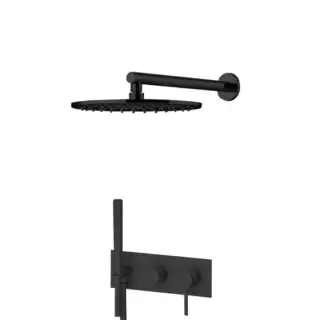 Gattoni Circle Two Комплект для душа, со встроенным смесителем с ручной лейкой и верхним душем 25см, цвет: черный матовый