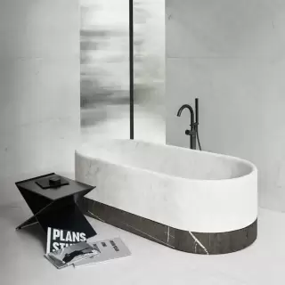 NOORTH milldue edition ROMA Ванна отдельностоящая 170x80хh50см, без перелива, с сифоном, цоколь Grafite, цвет: Bianco Carrara