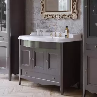 TW Veronica, База с раковиной Simas AR874bi*1 105x56см, с 1отв., 3 расп. дв. и 1ящик, доводч. Blum, ручки: Riflesso бронза, напольная, цвет: GRIDGIO