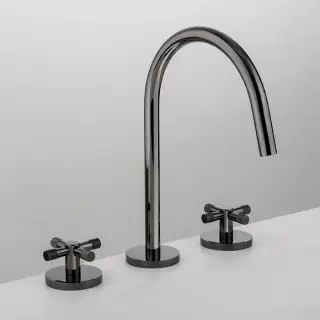 Gattoni MD Смеситель для раковины, 3 отв., ручки ALZO, с донным клапаном, цвет: черный никель