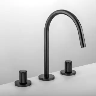 Gattoni MD Смеситель для раковины, 3 отв., ручки RONCO, с донным клапаном, цвет: черный матовый