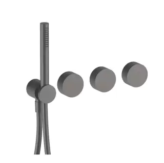 Fantini AF/21  Смеситель для ванны, встроенный, на 2 потока, ручная лейка FIT, гибкий шланг 150см, (наружная часть) цвет: Matt Gun Metal PVD