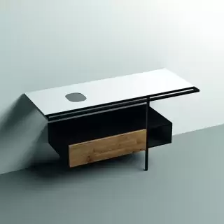 Kerasan Thelma Металлическая структура для раковины 140х74см, напольная, с полкой, ящиком, с 1 отв., с полотенцедержателем, цвет: черный матовый