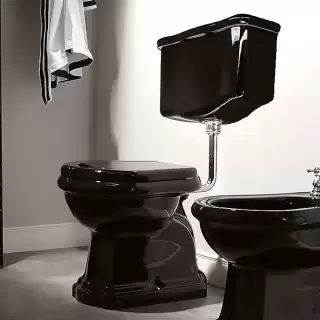 Kerasan Retro Унитаз 72х38.5см., приставной, с низким бачком, слив в пол, цвет: черный глянцевый/хром