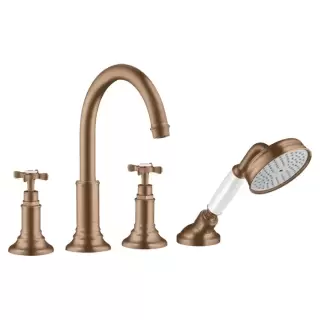 Axor Montreux Смеситель на борт ванны, на 4 отв., с ручным душем, цвет: шлифованное красное золото