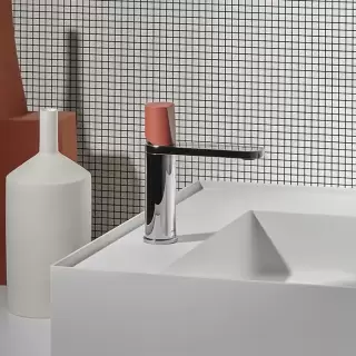 ANTONIO LUPI INDIGO Смеситель для раковины на 1 отверстие, излив 165 мм., ручка Terracotta матовая, цвет: хром глянцевый