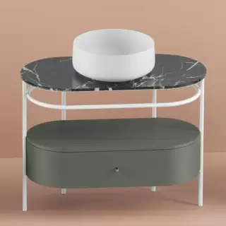 Artceram Flair 4.0 Консоль металлическая с раковиной 95x48хh75см., напольная, с выдвижным ящиком и мраморной столешницей, цвет: белый матовый