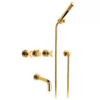 Nicolazzi Monte Croce Смеситель для ванны с 2мя ручками, встроенный, вкл. внутр часть + комплект руч. душа, цвет: золото