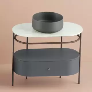 Artceram Flair 4.0 Консоль металлическая с раковиной 95x48хh75см., напольная, с выдвижным ящиком и мраморной столешницей, цвет: moka/grigio oliva