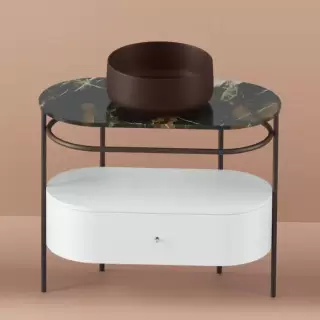 Artceram Flair 4.0 Консоль металлическая с раковиной 95x48хh75см., напольная, с выдвижным ящиком и мраморной столешницей, цвет: marrone cocoa/moka