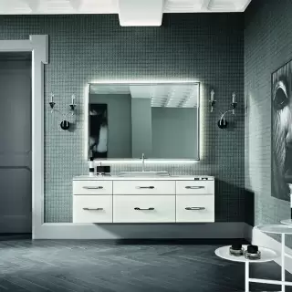 VITAGE milldue edition HILTON Комплект мебели с базой, раковиной DIAMOND, зеркалом DIAMOND, 162см, ручки хром, подвесной, Цвет: bianco-41, платина, сталь