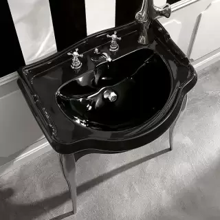 Kerasan Retro Консоль с черной раковиной 73см, подвесная, цвет: черный / хром