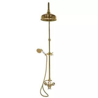 Gattoni PD Душевая колонка с термостатическим смесителем, верхним душем и лейкой, цвет: золото
