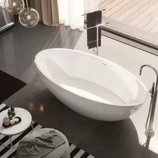 Gruppo Treesse Carezza Ванна 170х80х52см., отдельностоящая, Solid Surface, с сливом-переливом и сифоном, цвет: белый глянцевый