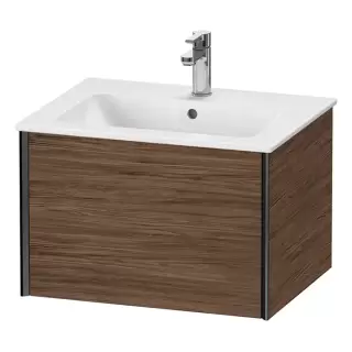 Duravit XViu Тумба подвесная 61x48x40см, с раковиной, 1 ящик, цвет: walnut dark/черный матовый
