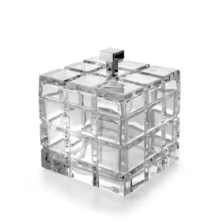 3SC Palace Контейнер с крышкой настольный 11,5хh13,5х11 см, цвет: прозрачный хрусталь/никель сатинированный матовый