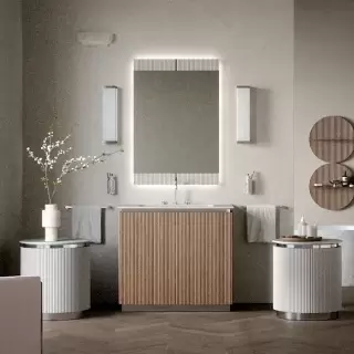 Oasis Naos Композиция №14 Комплект мебели 95х56xh85см, напольный, мраморный топ bianco carrara, цвет: орех трубчатый/хром