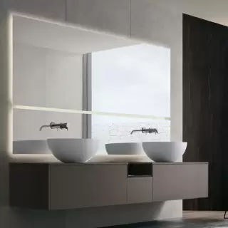 NOORTH milldue edition SINTESI Комплект мебели 216см в матовом лаке/шпоне, с 2-мя раковинами из Cristalplant, 2-мя зеркалами с подсветкой, подвесной, Цвет: castoro-11/rovere carbone-601