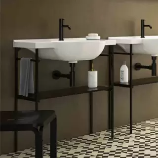 Globo Mode Консоль металлическая напольная 76.7x31.5xh85.5 см, для раковины ME080, цвет: черный матовый