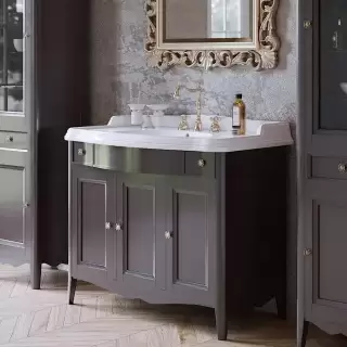 TW Veronica, База с раковиной Simas AR874bi*1 105x56см, с 1отв.,  2 верх.ящ. 3 распашные дверки, доводч. Blum, ручки: Riflesso бронза, напольный, цвет: GRIGIO