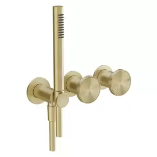 Gessi Origini Смеситель для ванны встраиваемый на 2 выхода, с ручной лейкой, цвет: Brushed Brass PVD (внешняя часть)