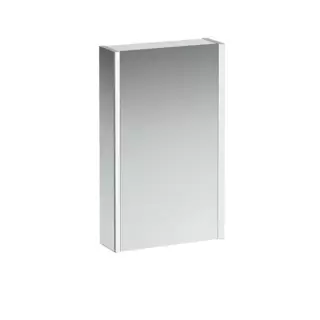 Laufen Frame 25 Зеркальный шкаф 45x15x75см., алюминий, 1 дверца с зеркалом с 2х сторон, DX, сенс. выкл., 2 розетки, 2 верт-х эл-та LED-подсветки (регул-ая яркость), с окружающим освещением (внизу), цвет: белый