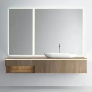 NOORTH milldue edition PURO Комплект мебели 198см в матовом шпоне, с раковиной из Cristalplant, 2-мя зеркалами с подсветкой, подвесной, Цвет: rovere miele-7676
