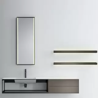 NOORTH milldue edition FJORD Комплект мебели 181.2см в матовом лаке, металле, стекле, с интегрированной раковиной из milltek solid, 2-мя полками с подсветкой, зеркалом с подсветкой подвесной, Цвет: castoro-11/bazalto-338/fumo