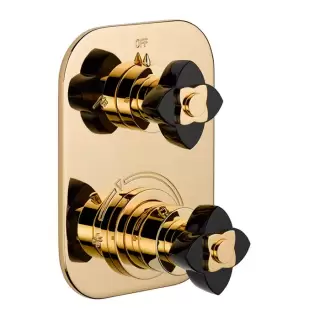 THG Petale de Cristal noir Смеситель для душа, термостатический, с переключателем на 2 потока, цвет: золото/черный хрусталь