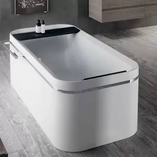 Novellini Divina F Ванна отдельностоящая 180х80х63cм., с полкой и полотенцедержателем, смеситель, слив-перел, цвет: белый матовый/хром