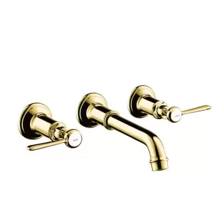 Axor Montreux Смеситель для раковины, настенный, на 3 отв., излив 165-225мм, с незапираемым сливным набором (рычажные рук.), цвет: полированное золото