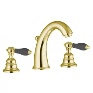 Fima Carlo Frattini Herend Смеситель для раковины, на 3 отв., с донным клапаном, черные ручки, цвет: золото