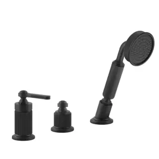 Gessi Venti20 Смеситель для установки на борт ванны на 3 отверстия, однорычажный, без излива, с ручным душем и шлангом 1500 мм., цвет: черный матовый