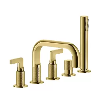 Gessi Inciso Смеситель для ванны, на 5 отв., с переключатель потоков, шланг 150см, и ручным душем, цвет: золото