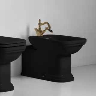 Kerasan Waldorf Биде напольное пристенное удлиненное "Prolongato" 65х37см с 1 отв. под смеситель, цвет: черный/бронза