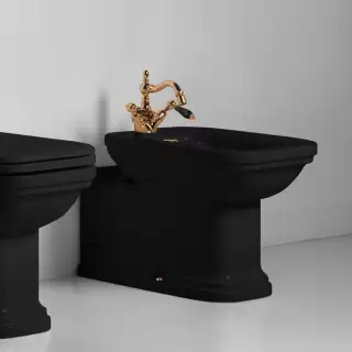 Kerasan Waldorf Биде напольное пристенное удлиненное "Prolongato" 65х37см с 1 отв. под смеситель, цвет: черный/золото