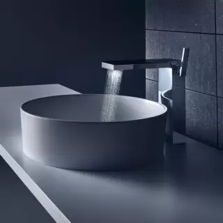 Axor MyEdition Смеситель для раковины, на 1 отв., излив 245мм, с донным клапаном, цвет: хром/черное стекло