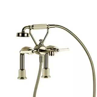 Gessi Venti20 Смеситель для установки на борт ванны на 2 отверстия, двухвентильный, с ручным душем и шлангом 1500 мм., цвет: Brass PVD