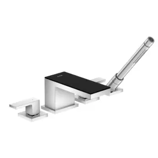 Axor MyEdition Смеситель для ванны, на 4 отв, излив 200мм, внешняя часть, цвет: хром/черное стекло