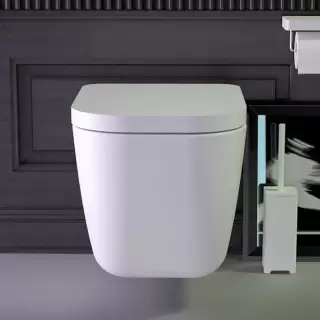 KNIEF Glam Унитаз подвесной безободковый 58х39х37 см, с сиденьем микролифт петли хром, цвет: белый матовый