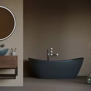 Salini Noemi Ванна отдельностоящая 185х78х72см, донный клапан "Up&Down", сифон, слив-перелив, материал: S-Stone, цвет: RAL9011 матовый